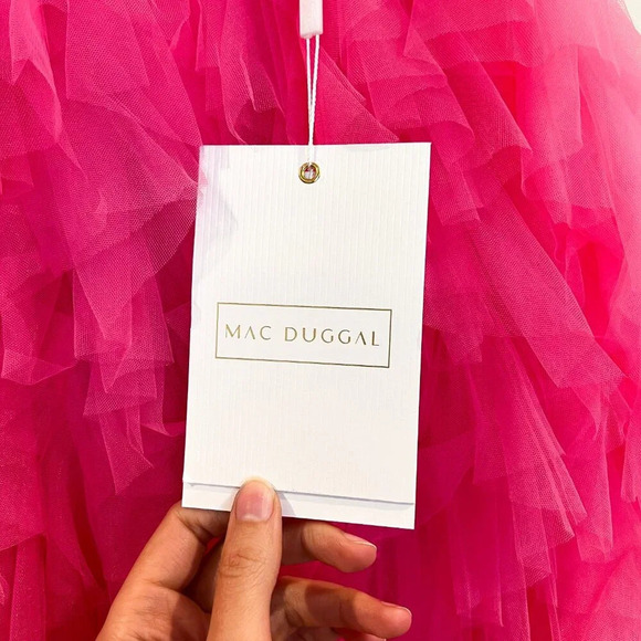 Mac Duggal Hot Pink Tulle V Neck Strapless Layered Preppy Mini Dress 6 NWT - Picture 5 of 10